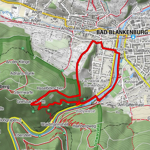 Circular hiking trail - Rock trail at Goldberg - Hiking start at Chrysopraswehr - Bad Blankenburg