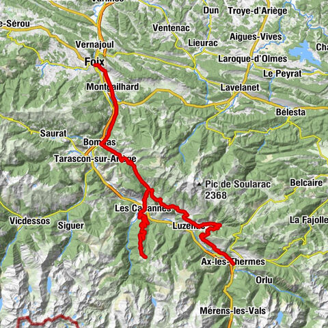 Cyclosport route 11 - The Ariège cyclotour - Stage 5: from Ax-les-Thermes to Foix