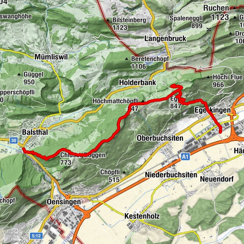 Thalbrücke – Chluser Roggen – Roggenflue – Tiefmatt – Burgruine Alt-Bechburg – Schlosshöchi – Flüeloch - Egerkingen