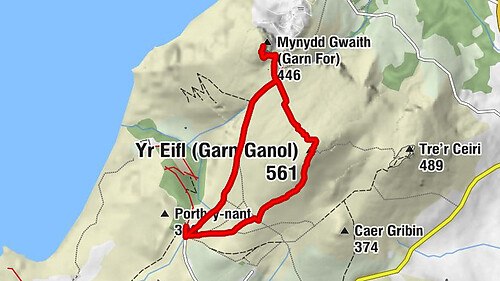 Pistyll - Yr Eifl (Garn Ganol) - Mynydd Gwaith (Garn For) - Graig Ddu