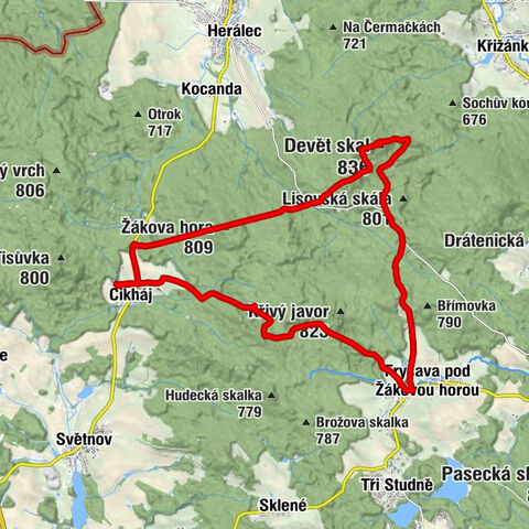 Cikháj - Žákova hora - Devět skal - Fryšavské hájenky