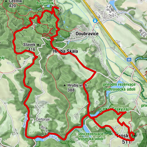 Antonínův pramen - Trosky - Rovné skály - Orloj