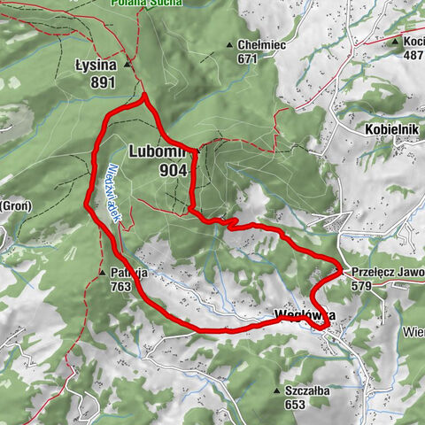 Przełęcz Jaworzyce - Gościniec pod Lubomirem - Lubomir - Trzy Kopce