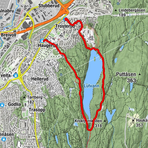 Haugerud - Fagerholtåsen - Lutåsen - Trosterud