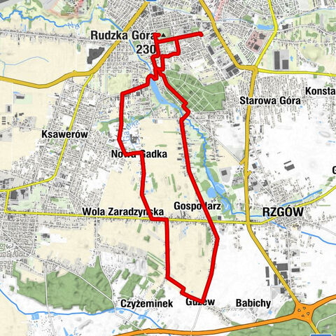 Ruda Pabianicka - Bacówka u Józka - Rudzka Góra - Kościół Najświętszej Maryi Panny Ostrobramskiej - Matki Miłosierdzia