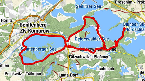 Großkoschen - Evangelische Kirche Großkoschen - Senftenberg - Zły Komorow - Elsterheide - Halštrowska Hola