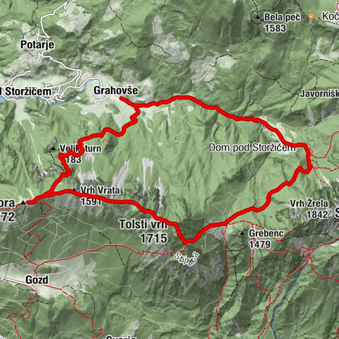 Grahovse - Dom pod Storžičem - Tolsti vrh - Kriška gora - Grahovše čez Mali turn