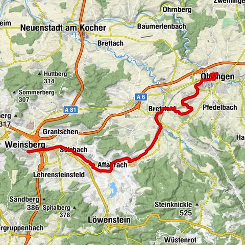Etappe Öhringen - Weinsberg | Württemberger Weinradweg